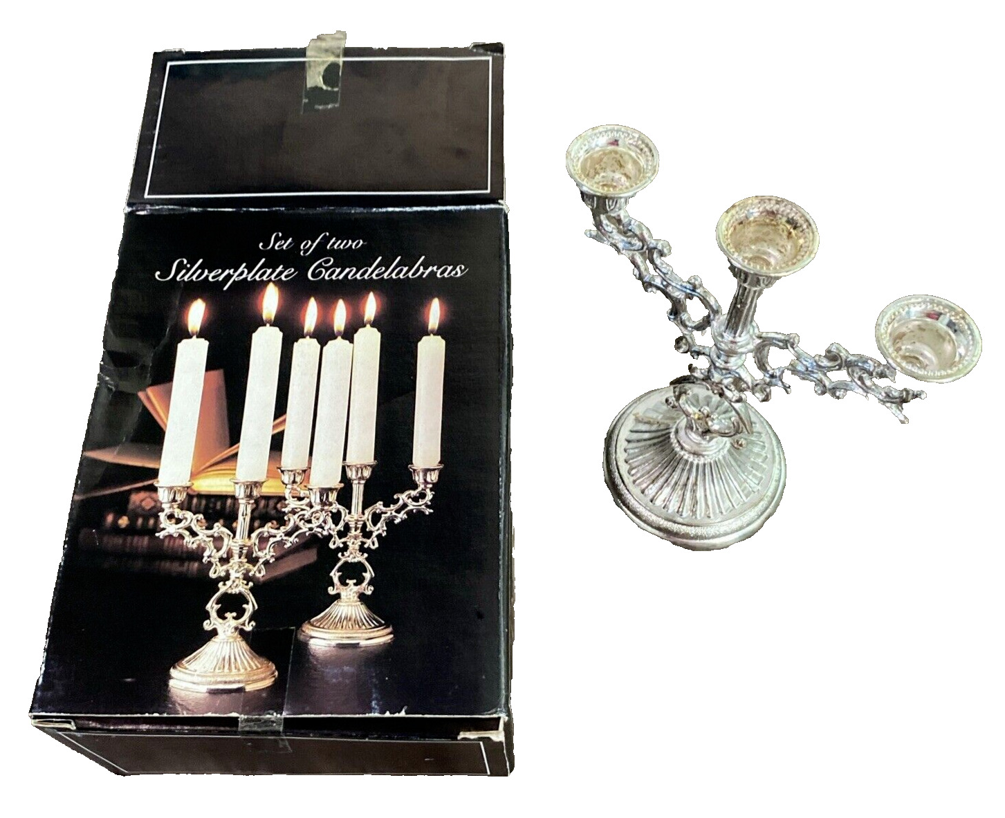VTG Pair (2) of Miniature Metal Candelabra Candlestick Holders 5” Silverplate