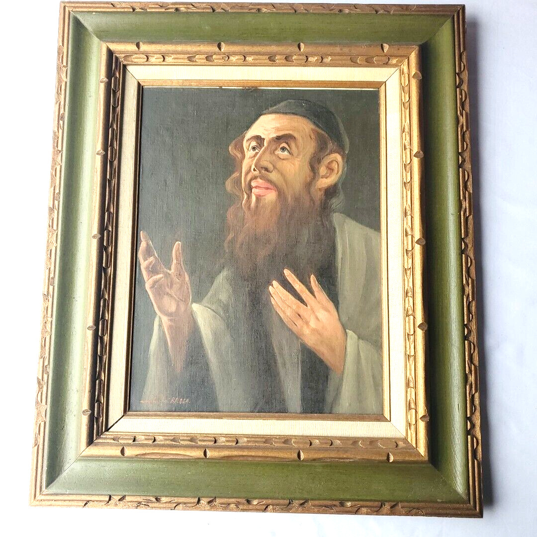 Vintage orig Jewish Oil Painting Of Rabbi With Talli  Signed Framed Balogh 20X24