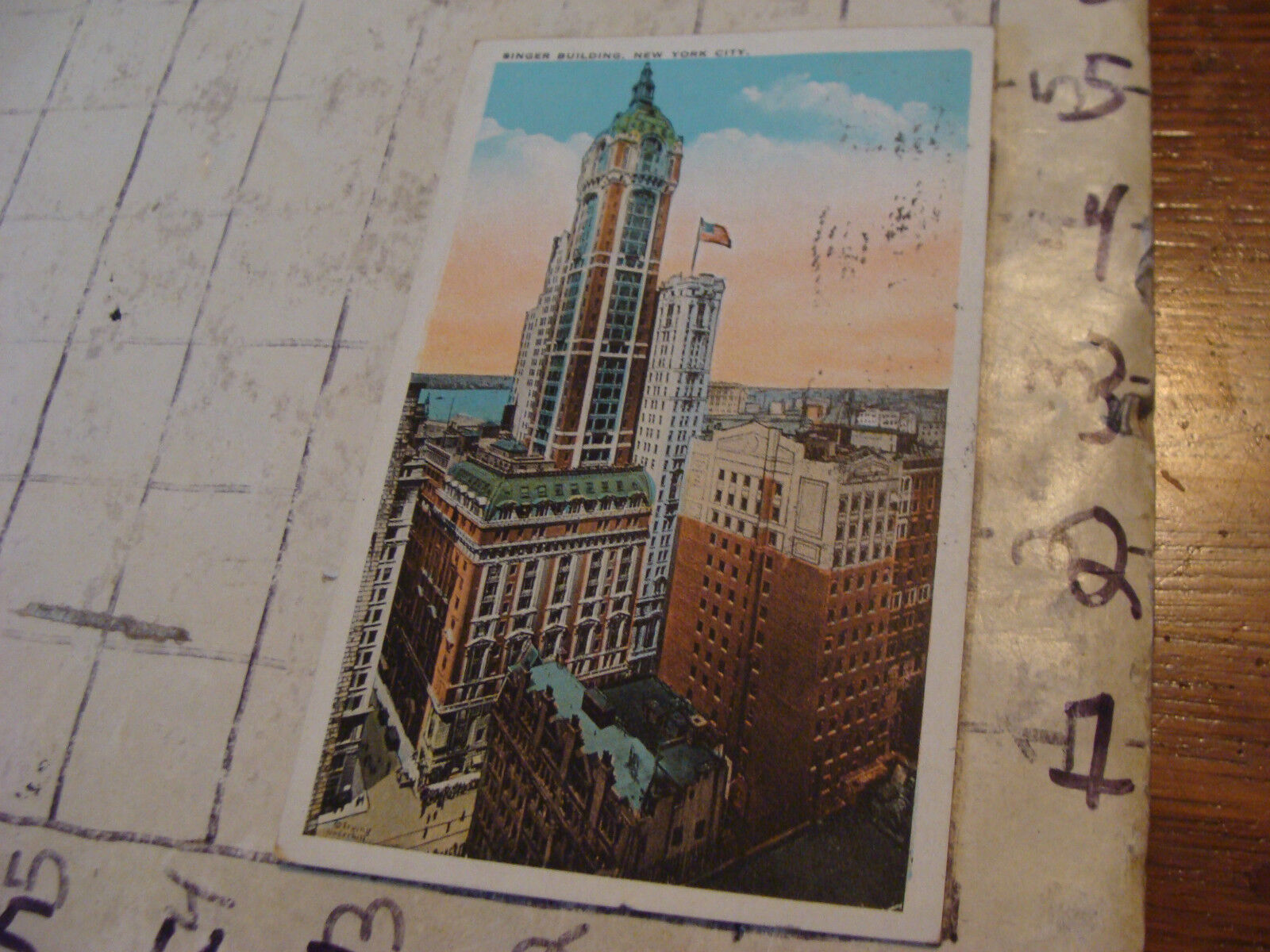 Orig Vint post card SINGER BUILDING, new york CITY 1930