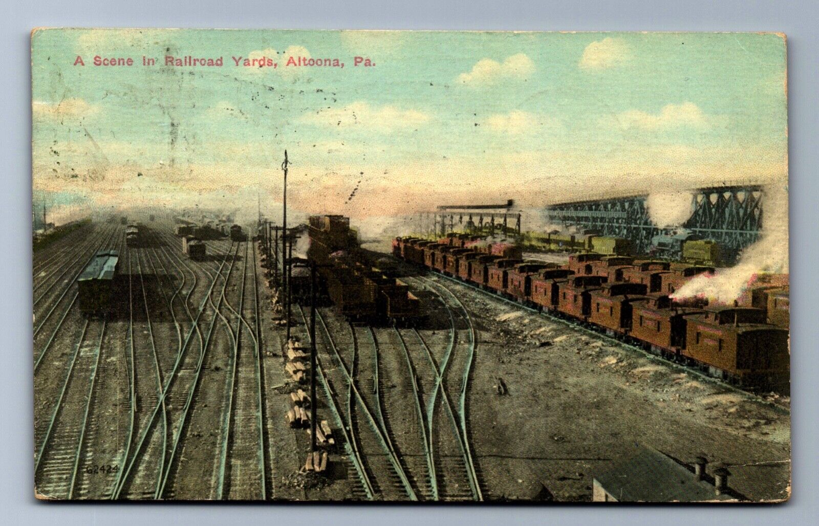 1913 RAILROAD YARDS, ALTOONA, PA, FREIGHT TRAINS, TRACKS, SMOKE Postcard P23