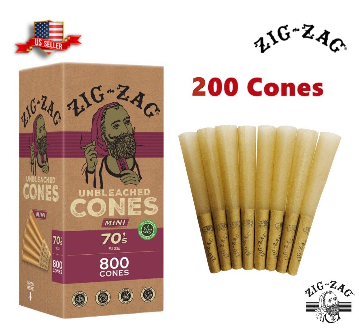 Zig-Zag® Unbleached Paper Cones 70mm Minis Size 200 Pack US Shipping