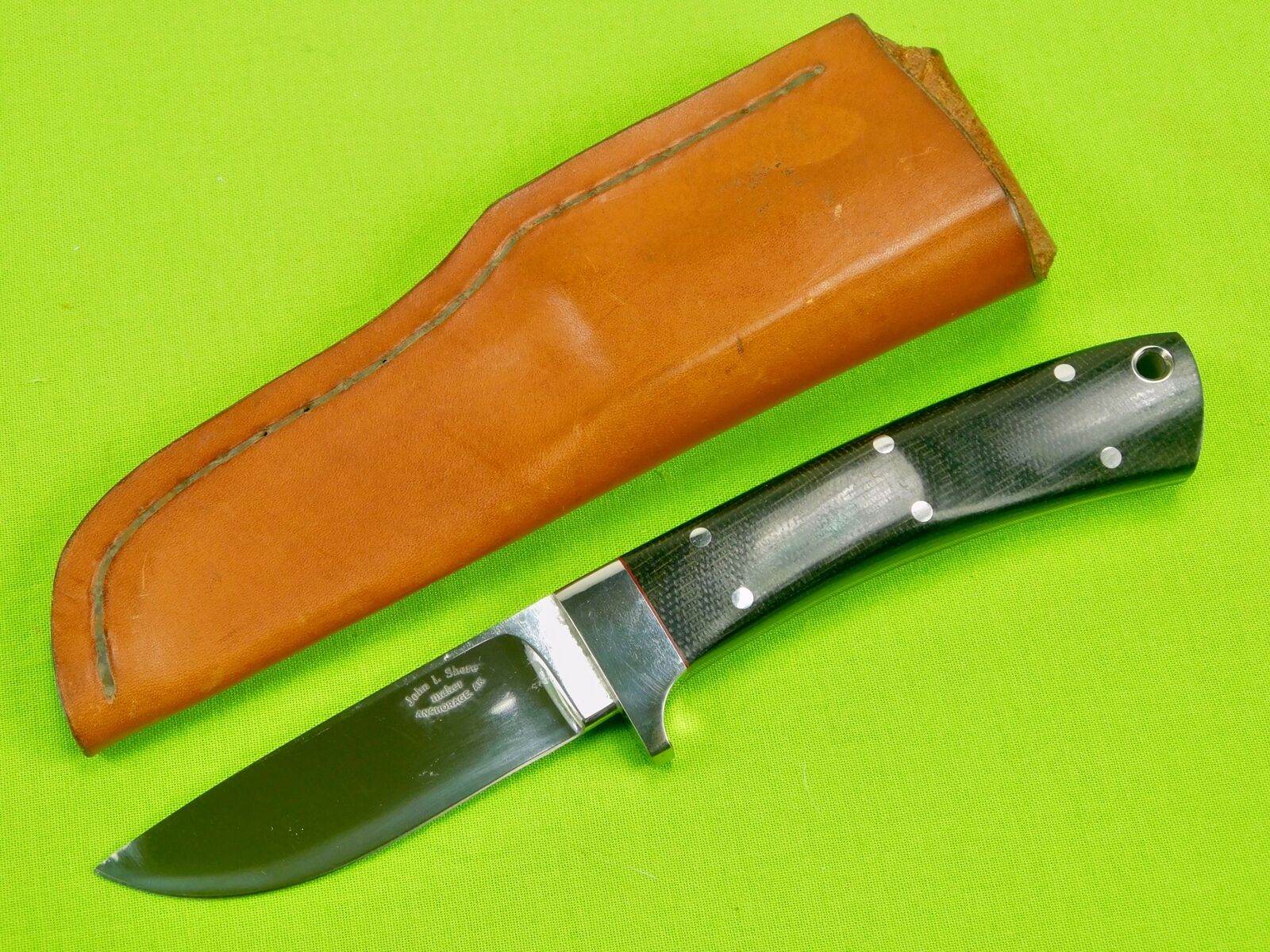 Vintage Custom Handmade John L. Shore Hunting Knife w/ Sheath