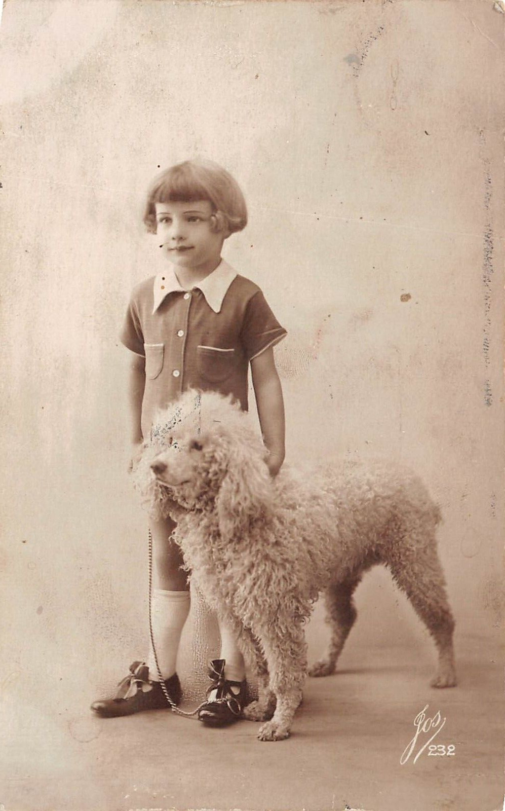 RPPC Young Girl with Her French Poodle Photo Postcard