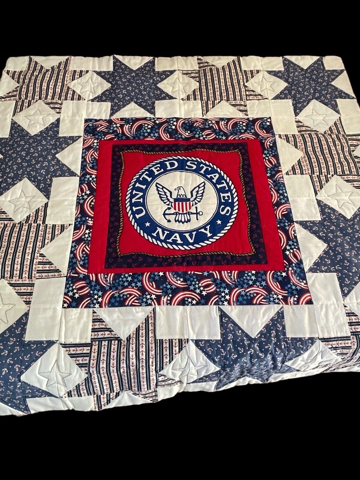 United States Navy Handmade Quilt Red White And Blue 45.5” x 45.5” Never Used