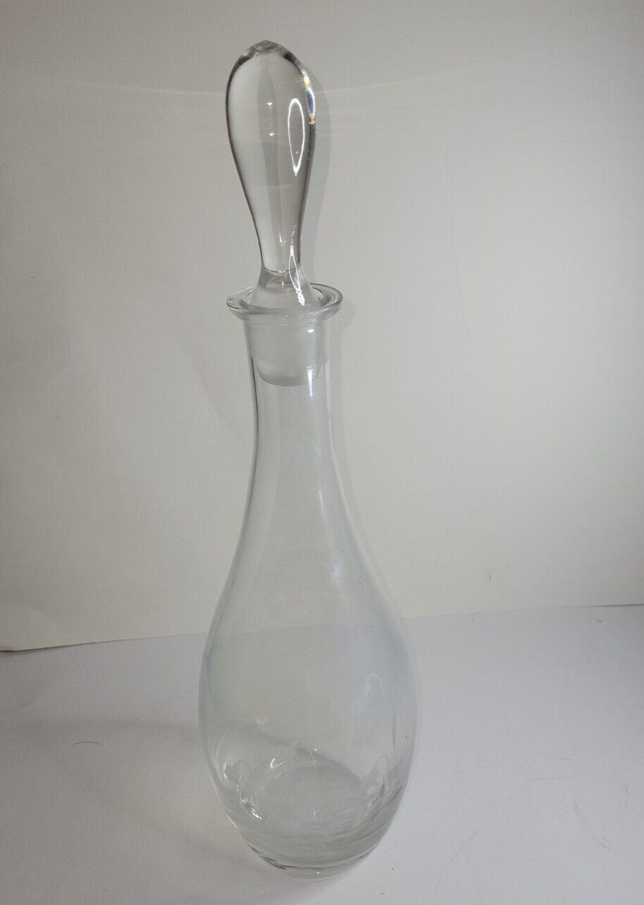 Vintage Clear Etched Glass Wine Decanter Genie Bottle With Stopper 15 3/4”