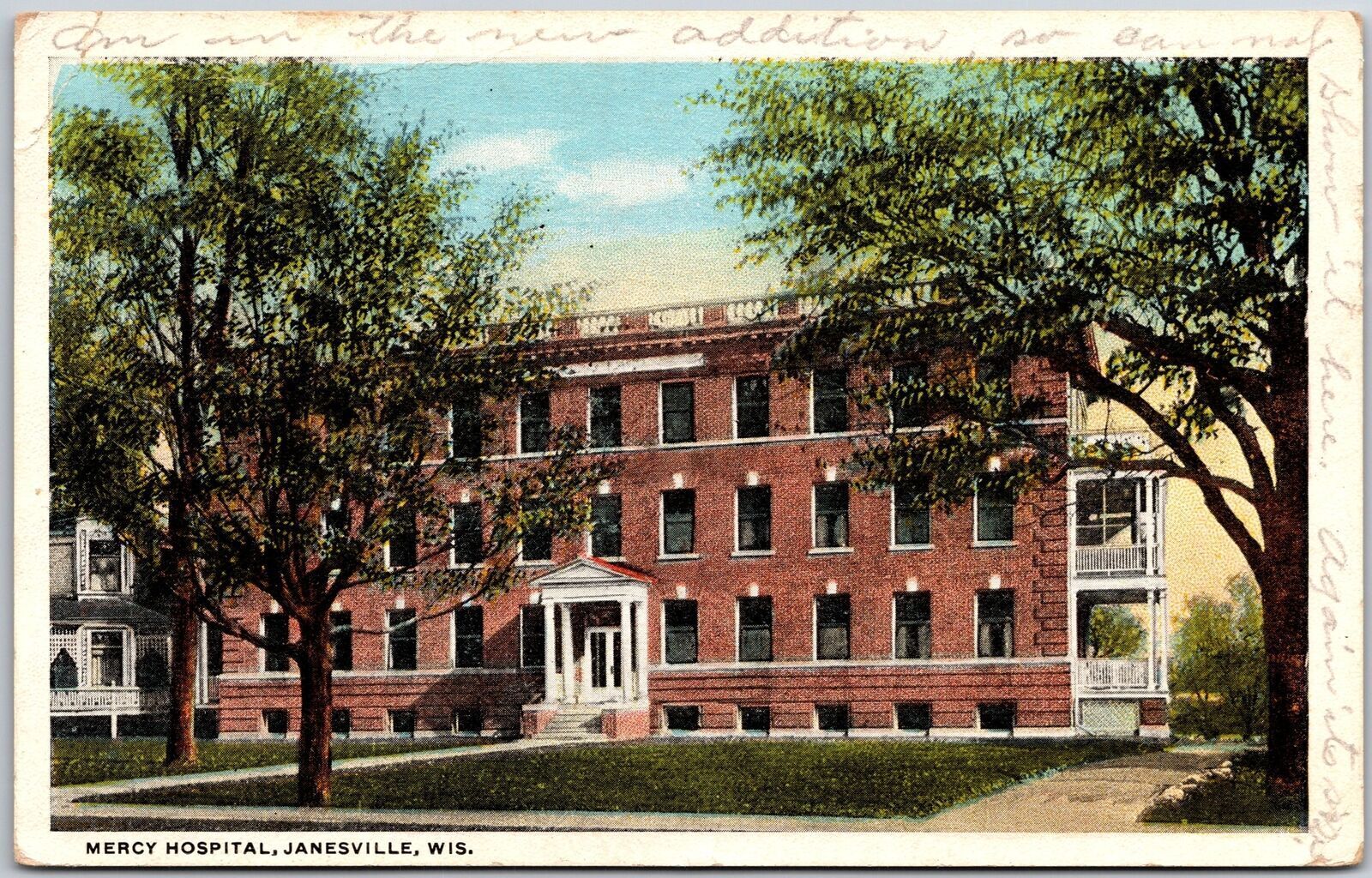1923 Mercy Hospital Janesville Wisconsin WI Medical Building Posted Postcard