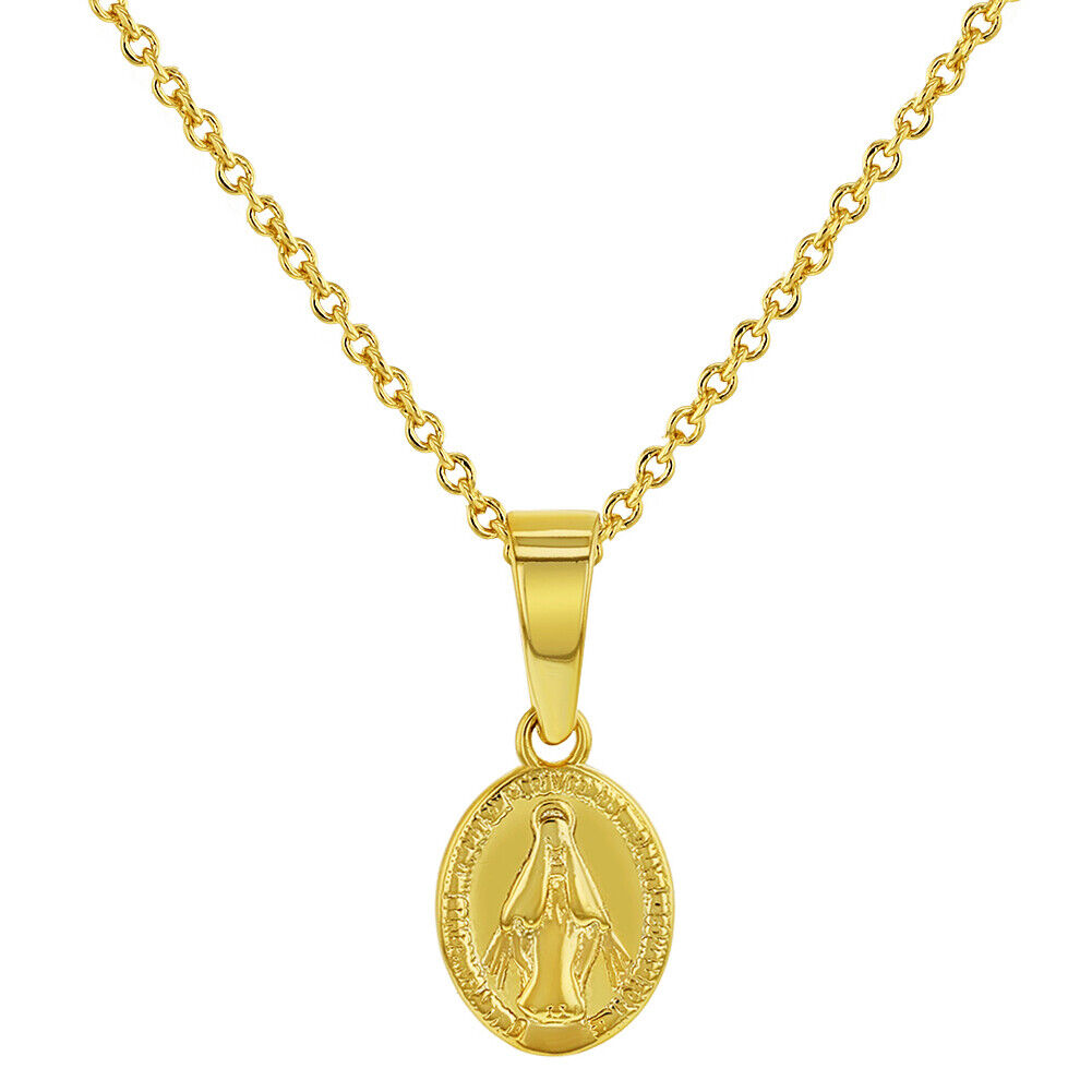 Gold Plated Miraculous Virgin Mary Oval Medal Pendant Necklace for Girls 18\