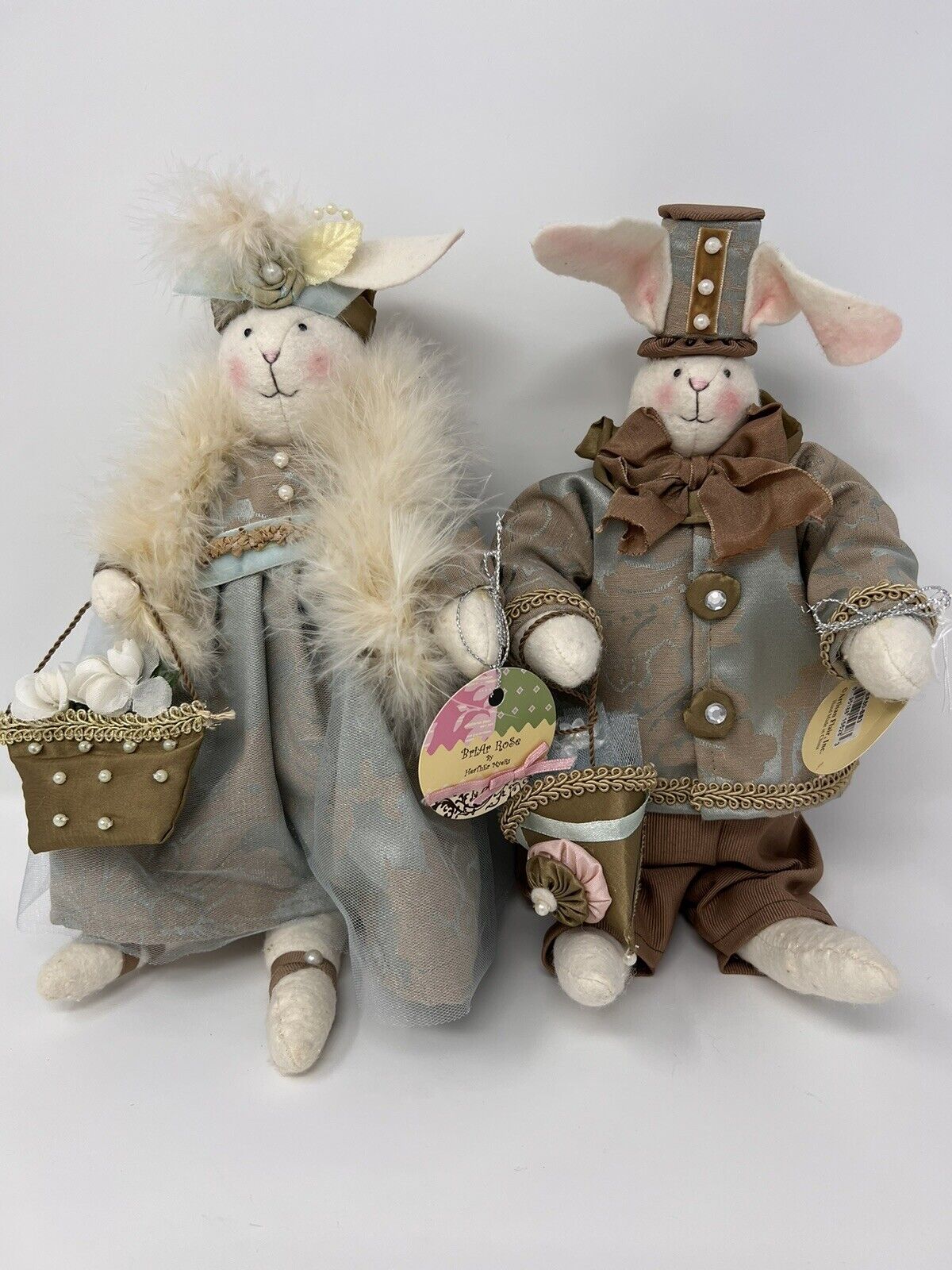 Adorable Plush Victorian Bunny Rabbits Briar Rose Set by Heather Myers