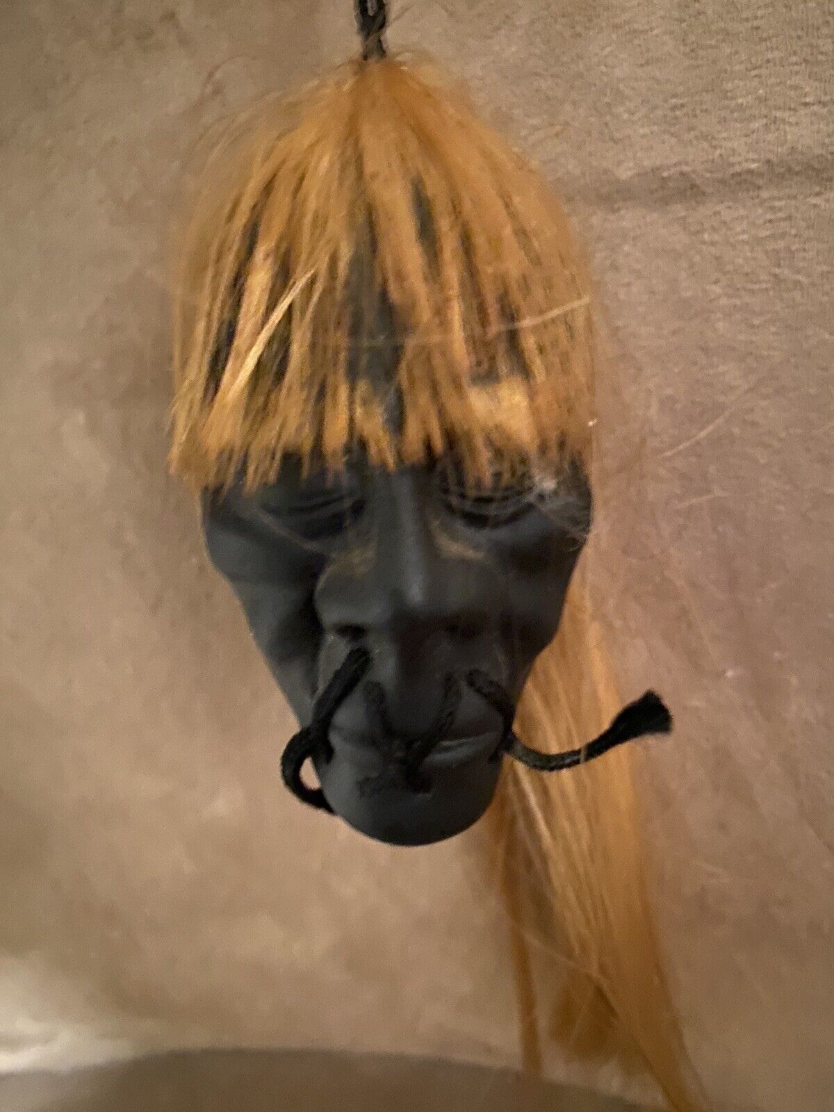 Rare Vintage Shrunken Head Toy Halloween Stitched Mouth Creepy