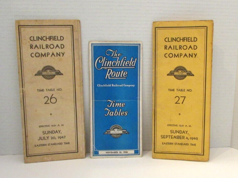 Clinchfield Railroad Company Timetables Three Original From 1946 1947 1949 VTG
