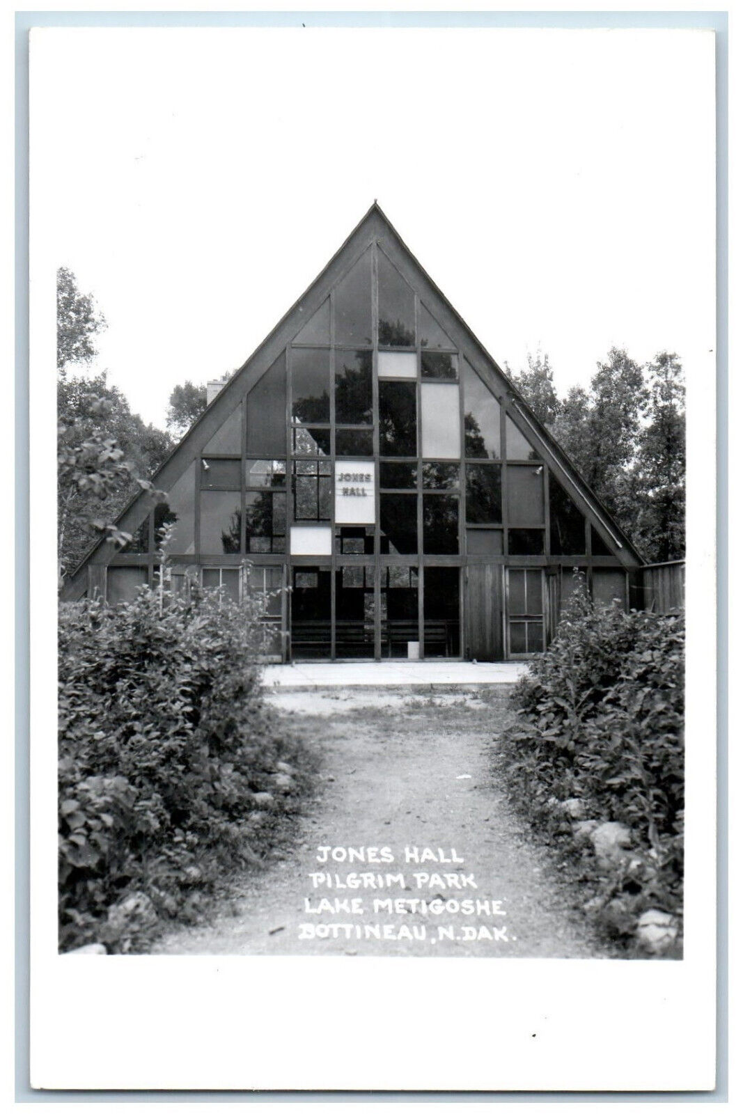 Bottineau North Dakota ND Postcard Jones Hall Pilgrim Park c1950\'s RPPC Photo