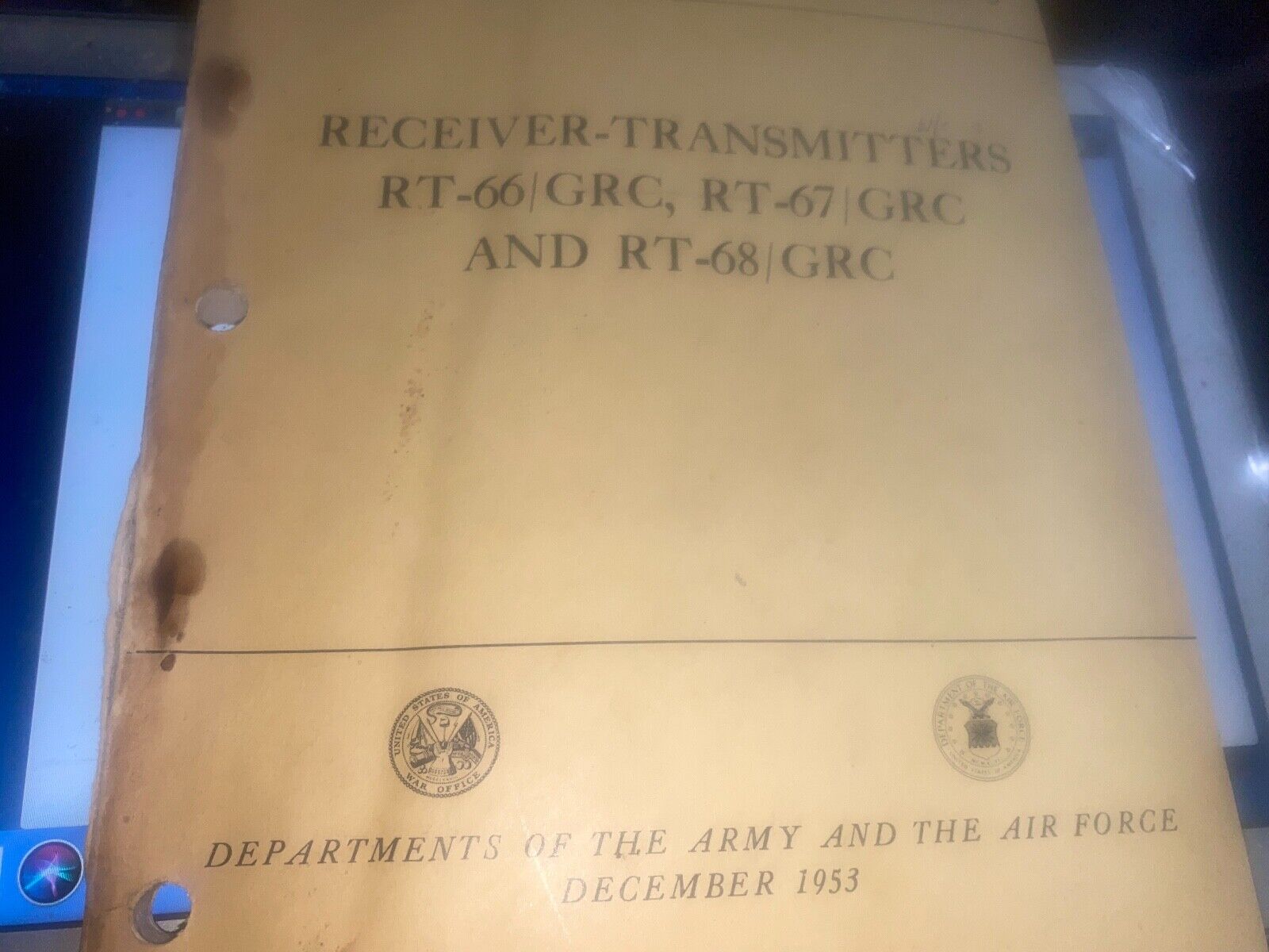 1953 Original Army RT-66/GRC 67/GRC 68/GRC Receiver Transmitter Manual TM11-289