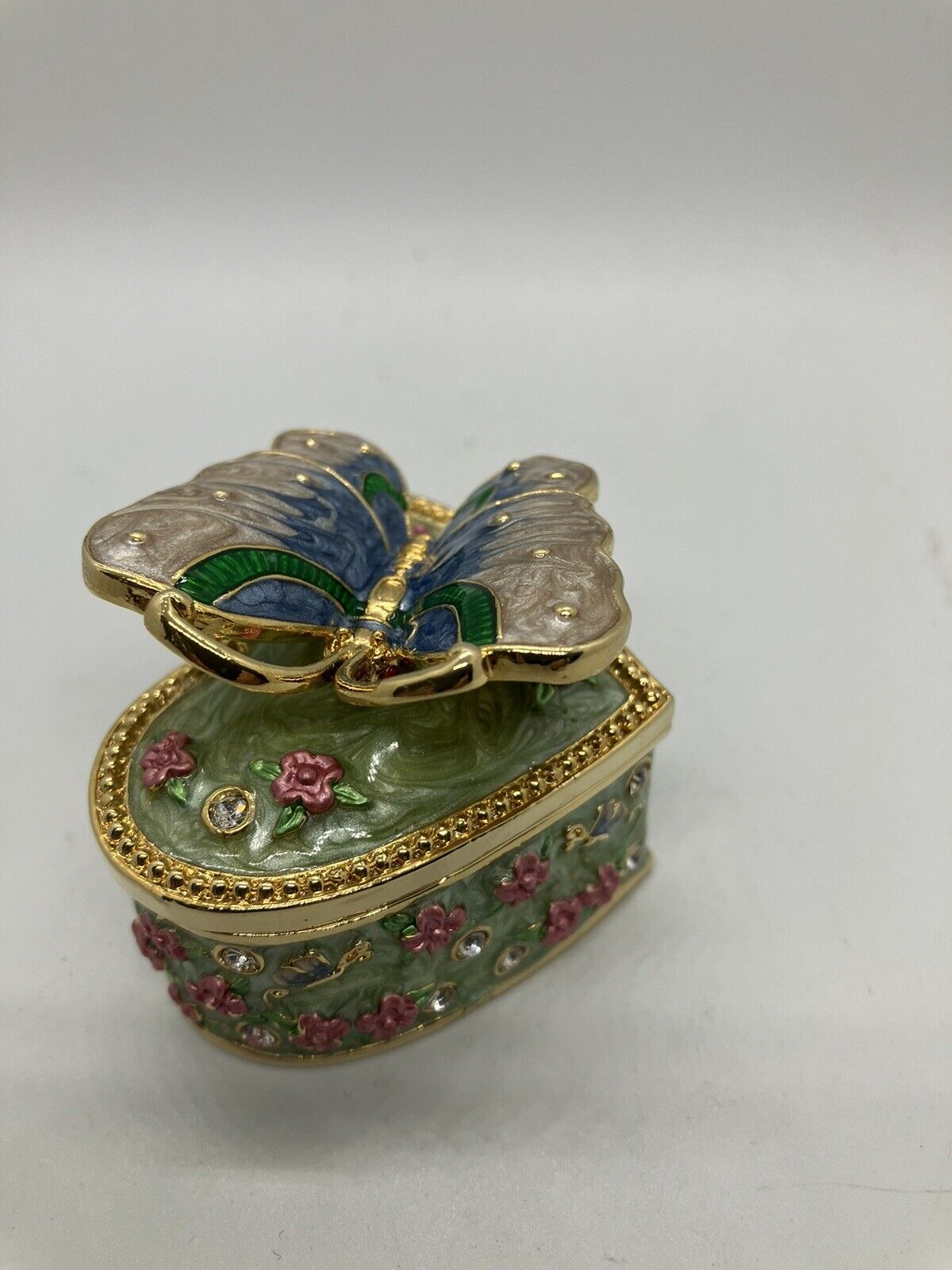 Jeweled Heart Jewelry Ring Trinket Box Butterfly, Things Remembered NO ENGRAVING