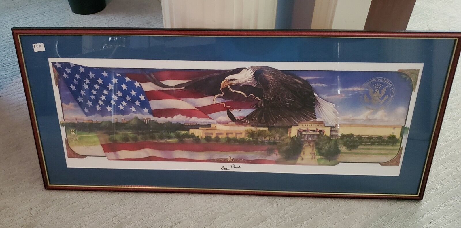 President George H.W. Bush Autographed Presidential Library Knox Print framed 