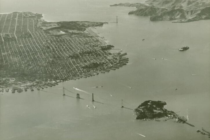 Old 4X6 Photo, 1930's Aerial view of San Francisco, the Golden Gate Bridge
