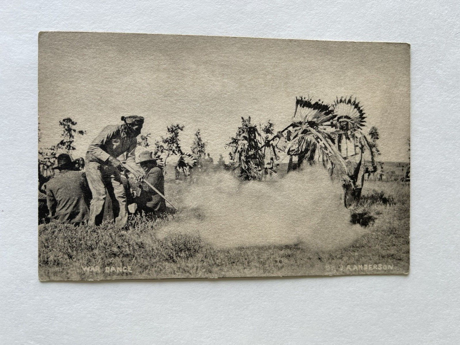 Antique 1900s Native Americans WAR DANCE Post Card Photographer ANDERSON