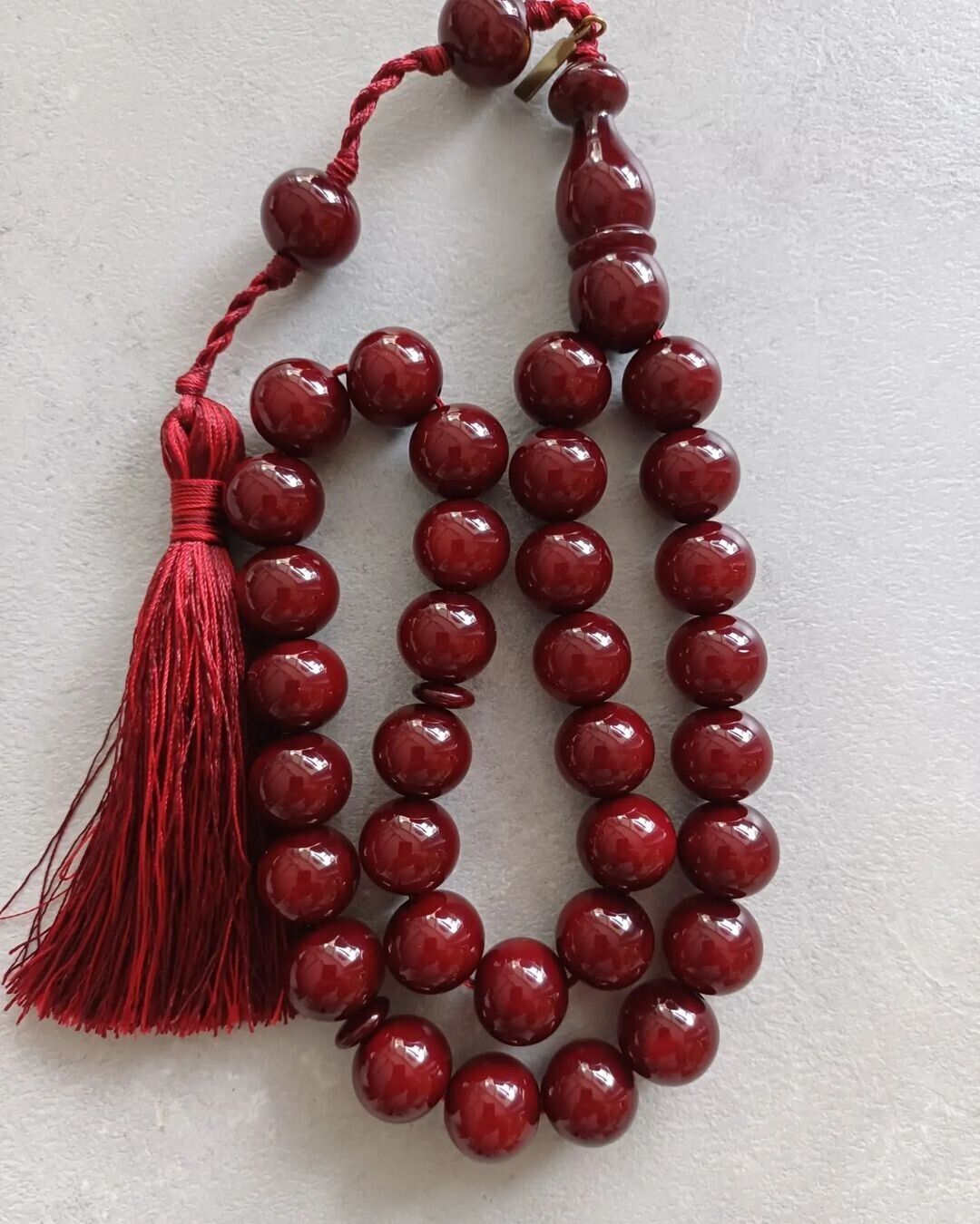  Islamic Prayer Cherry Ottoman Bakelite Amber Rosary.15x15mm.33 beads.Tasbih