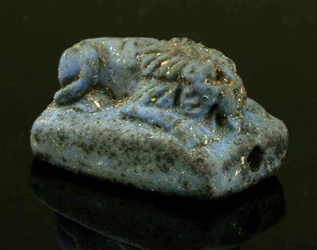 Ancient beads & amulets: genuine ancient Egyptian faience lion amulet - bead