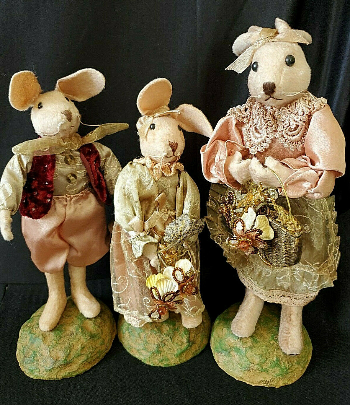 VICTORIAN DRESSED FAMILY OF THREE RABBIT DOLL FIGURES - UNBRANDED