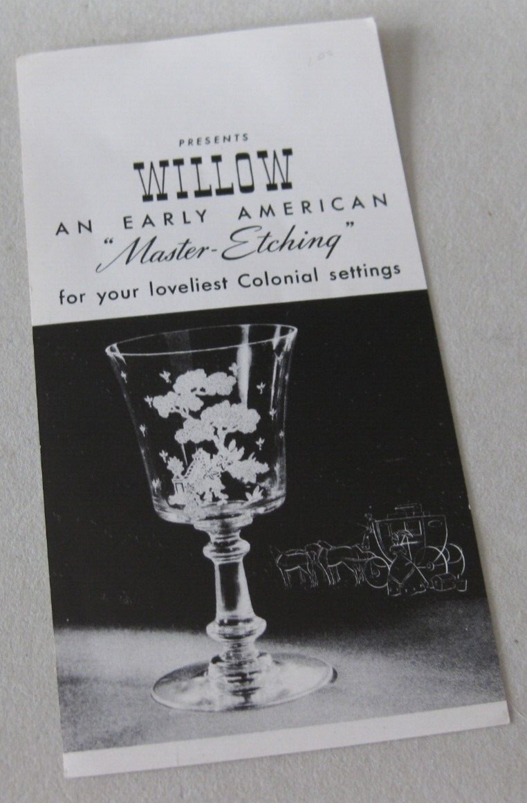 FOSTORIA GLASS #335 WILLOW 2 Sided Leaflet Illustrated 1939-44