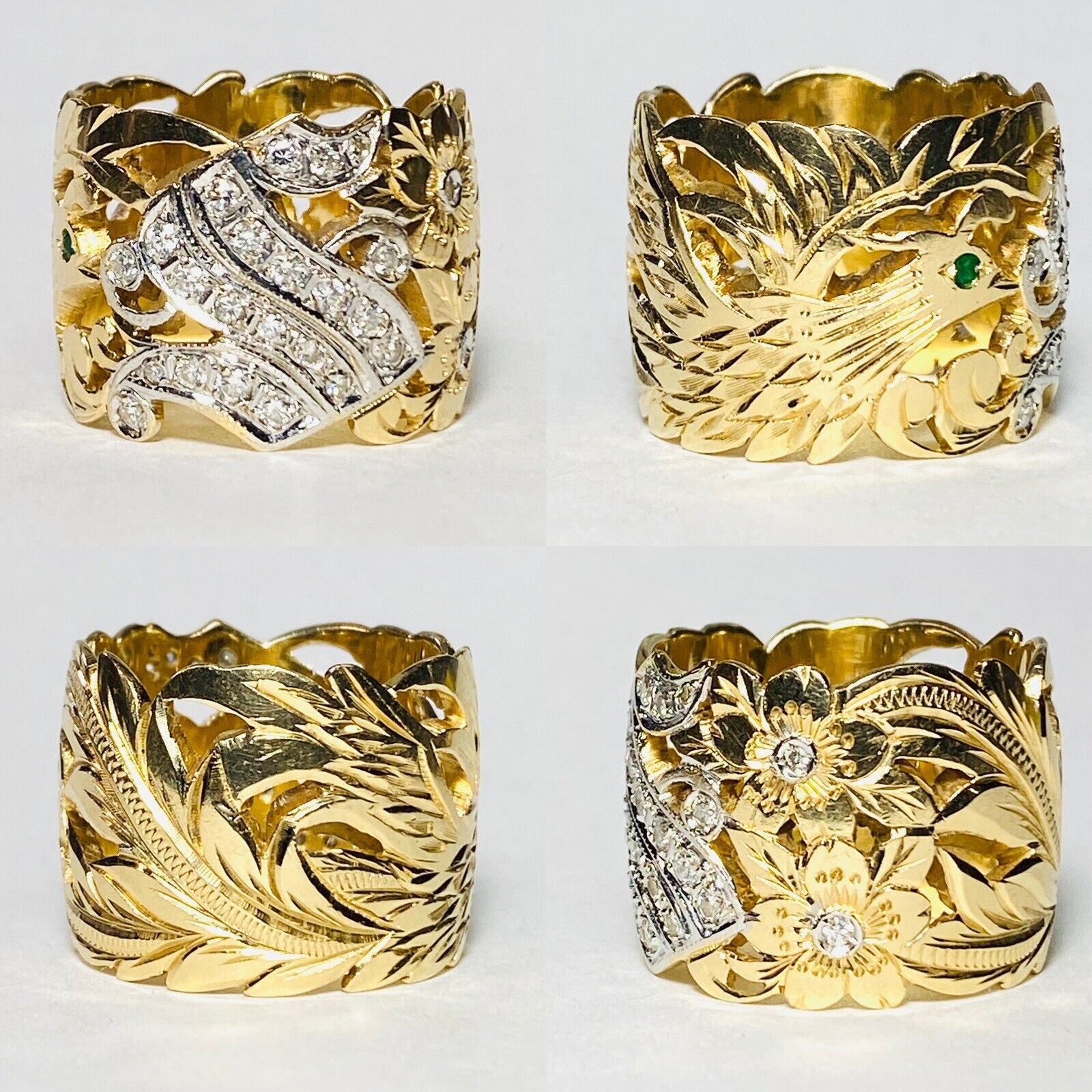 City Jewelry Hawaii 14K Gold .27ctw Diamond S Letter Bird Plum Sz 9.5 Ring 15.3g