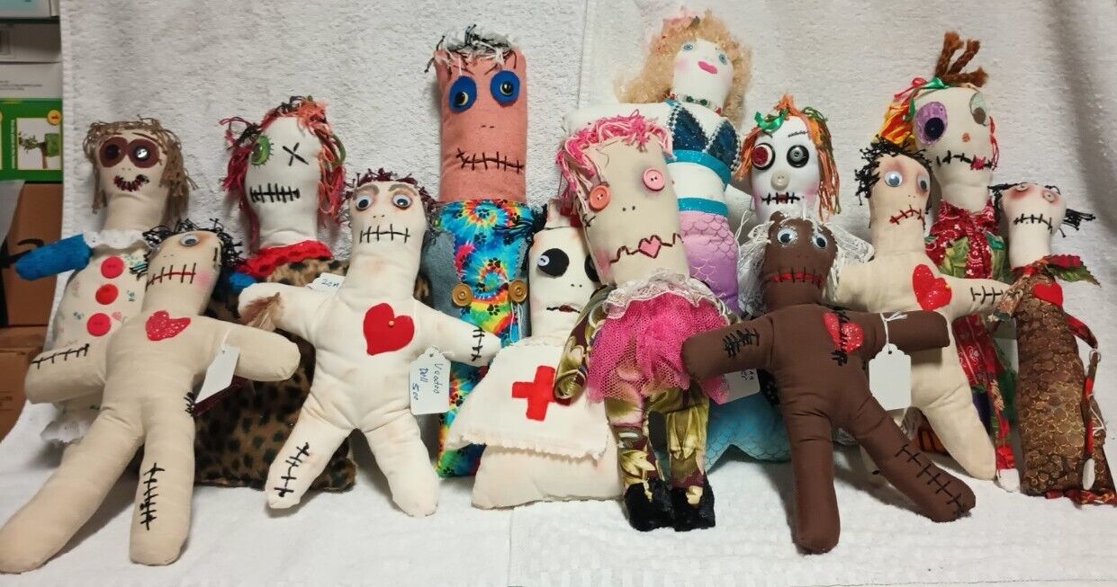 Handmade Vintage Authentic Folk Art Mardi Gras New Orleans Voodoo Doll Lot of 12