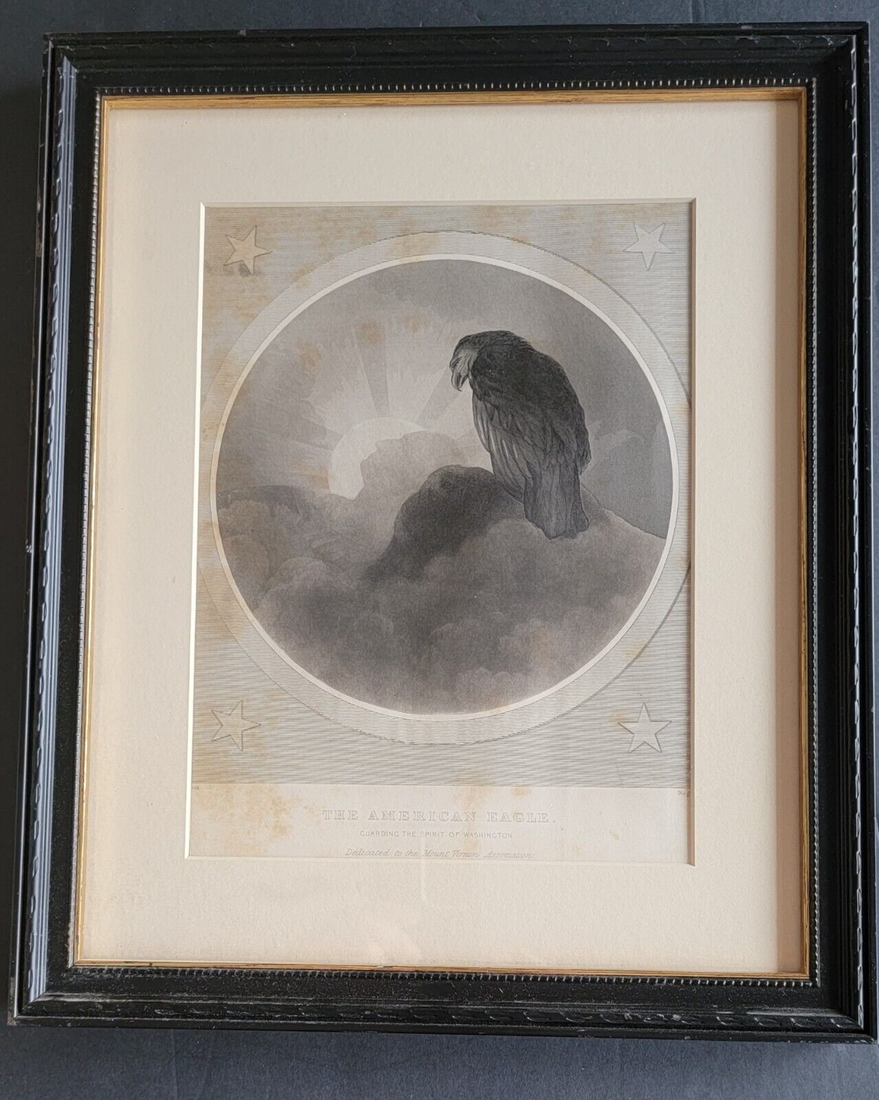 Antique c1859 ☆ THE AMERICAN EAGLE Guarding the Spirit of Washington ☆ Engraving