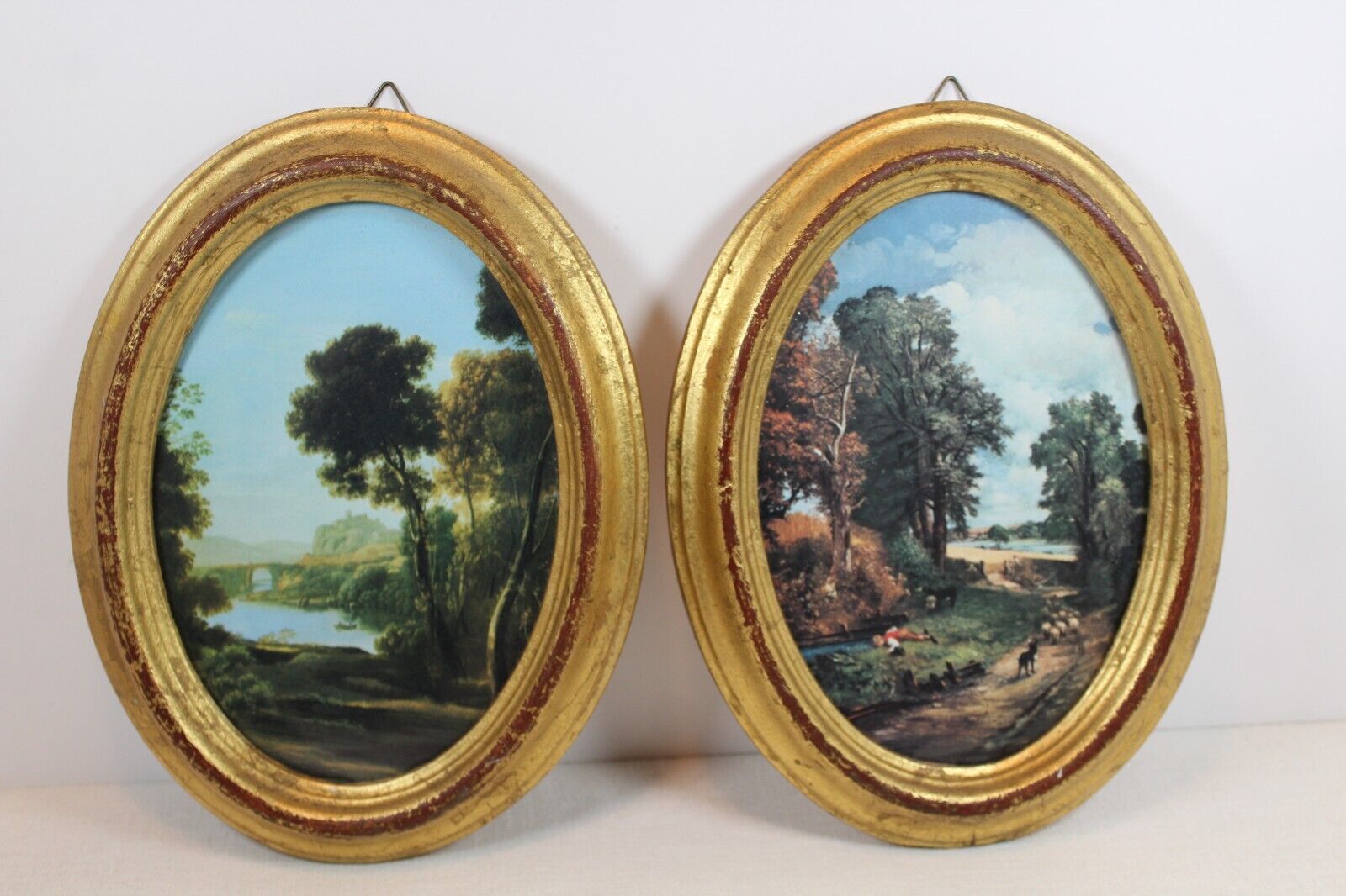 Vtg Pair Oval Florentia Florentine Pictures Made in Italy Gold Frame Old World