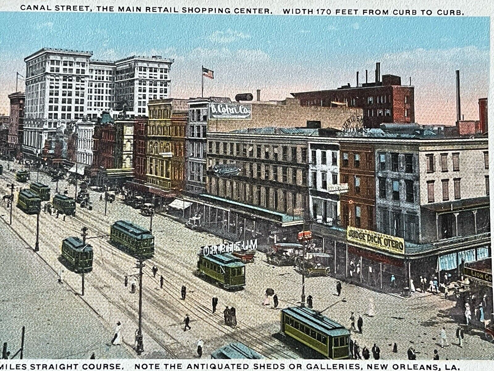 Busy Canal Street Trolley Cars & Shoppers 1910s New Orleans LA Postcard 