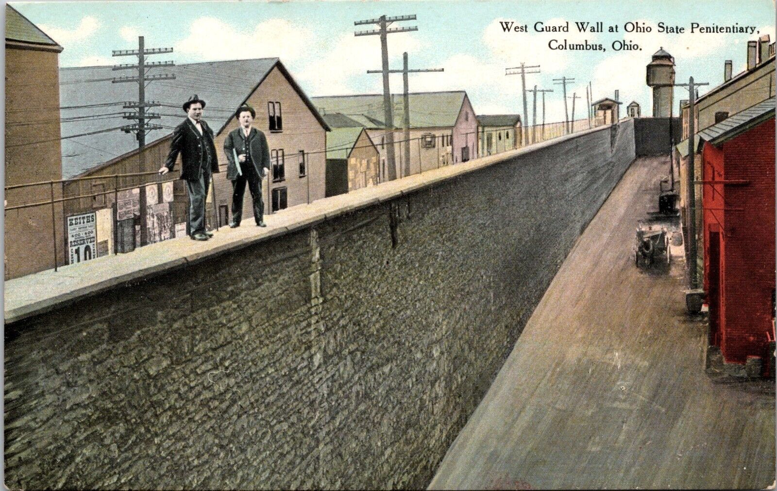 OHIO STATE PRISON antique picture postcard COLUMBUS OH c1910 west guard wall A3