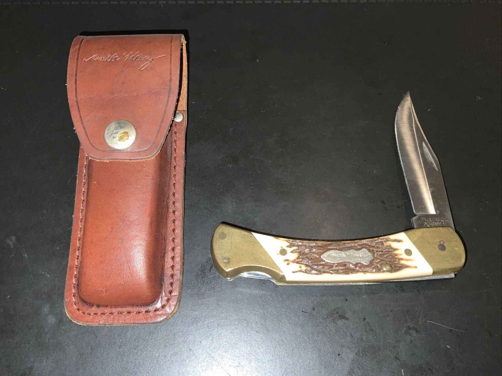 Vintage Schrade Uncle Henry LB8 USA Single Blade Pocket Knife W/ Pouch