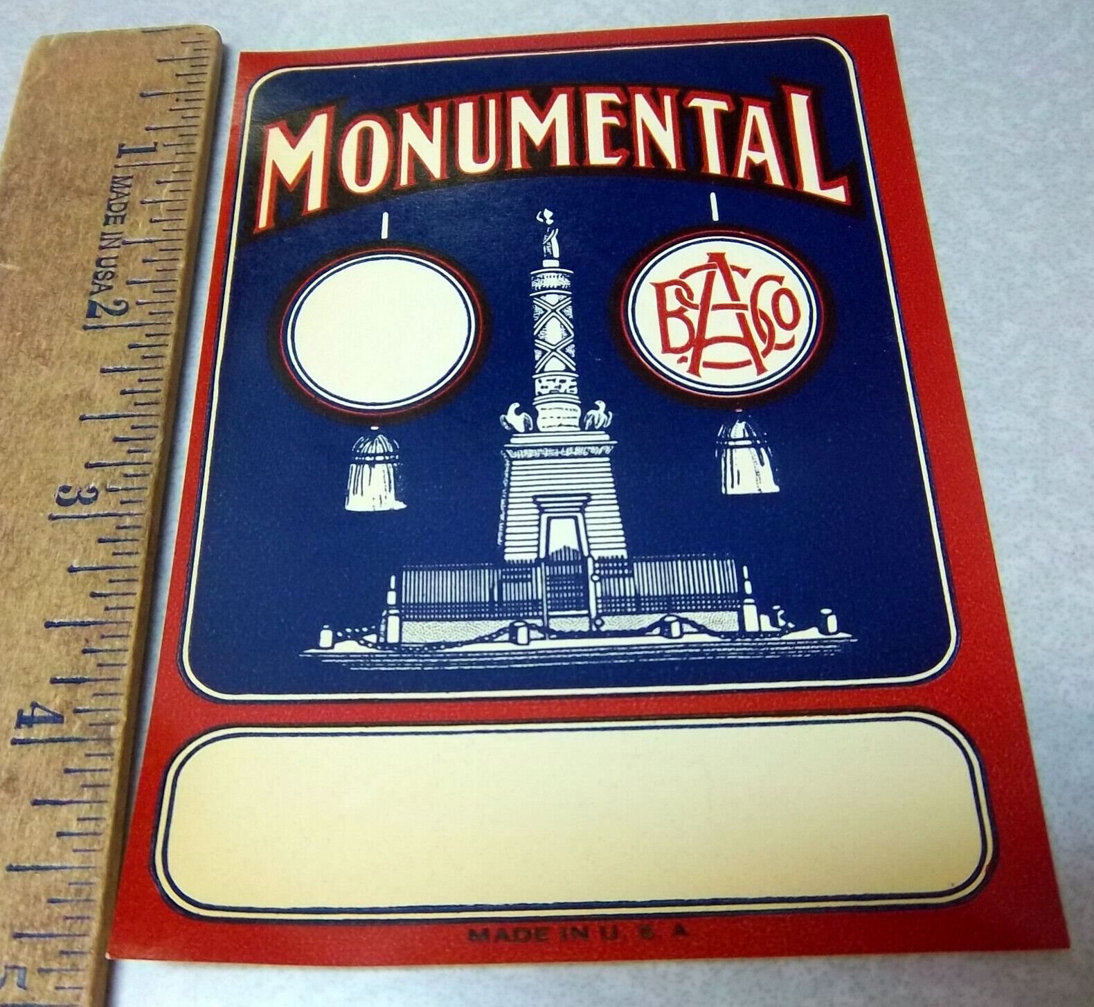 Vintage Original Label, 1930 Monumental broom label, Great graphics & Colors