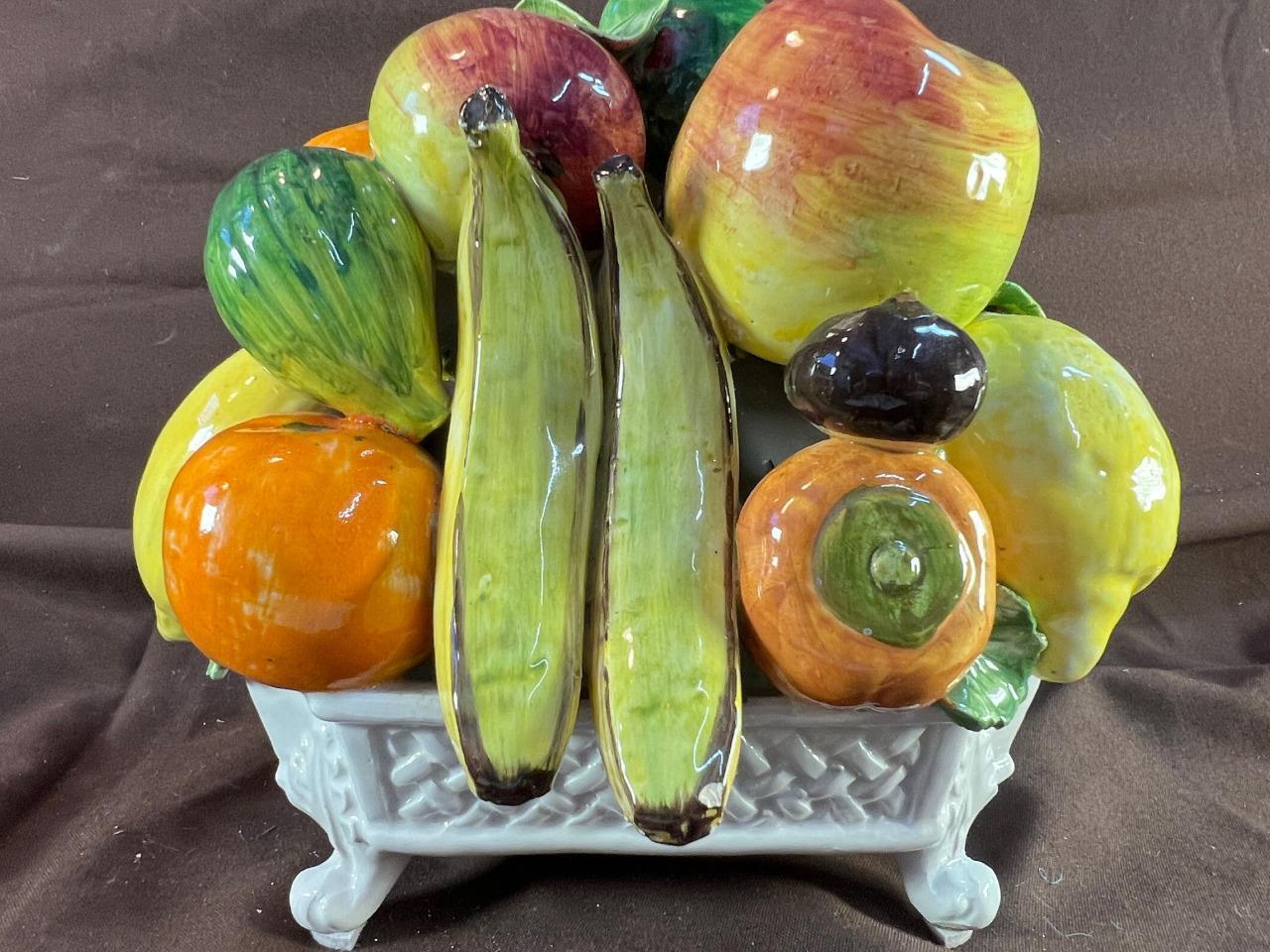 Vintage Made in Italy Italian Pottery Majolica Faience Fruit Stack Basket Fruits