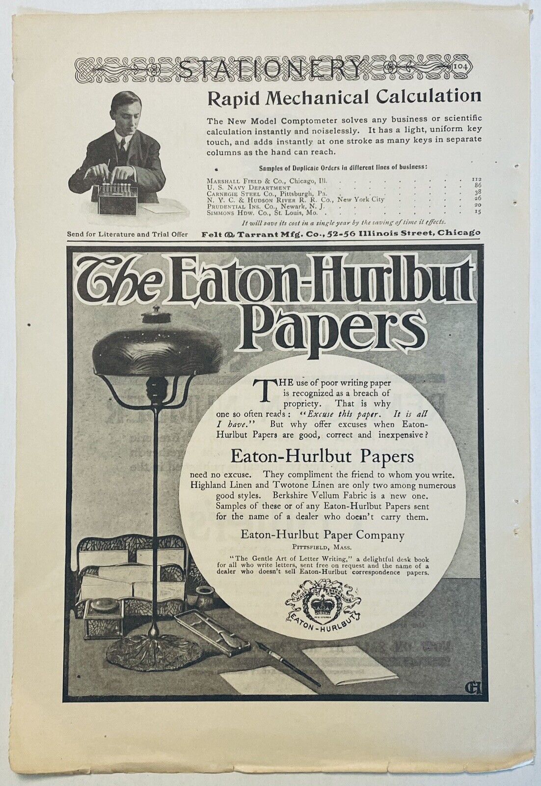 1905 Eaton-Hurlbut Papers Vintage Antique Printed Ad 6x5.5\