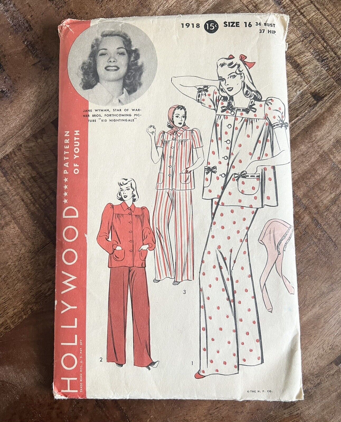 1940s Vintage HOLLYWOOD SEWING PATTERN 1918 Jane Wyman size 16 uncut
