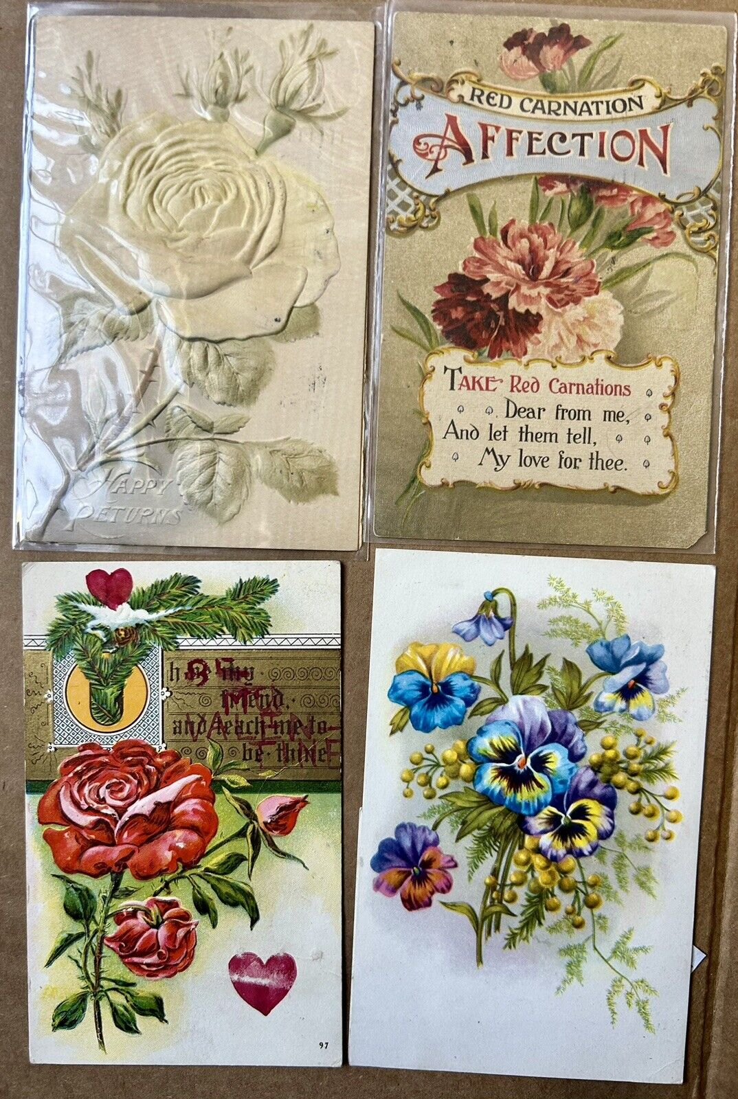 Vintage Flower Postcards Lot Of 4. Carnation. Rose. Early 1900s