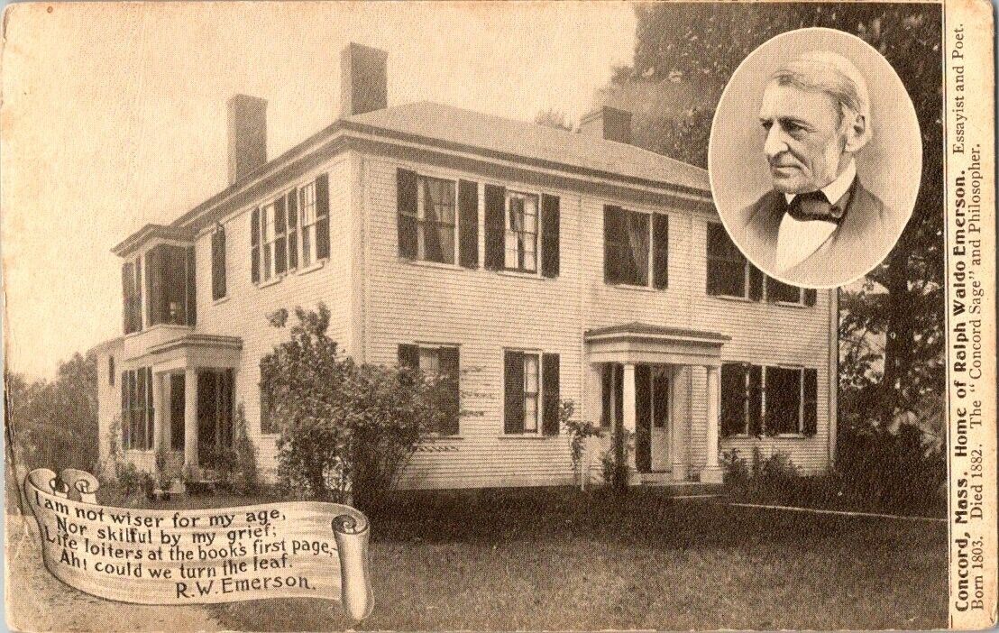Vintage postcard Concord, Mass. Home of Ralph Waldo Emerson. Essayist and Poet.