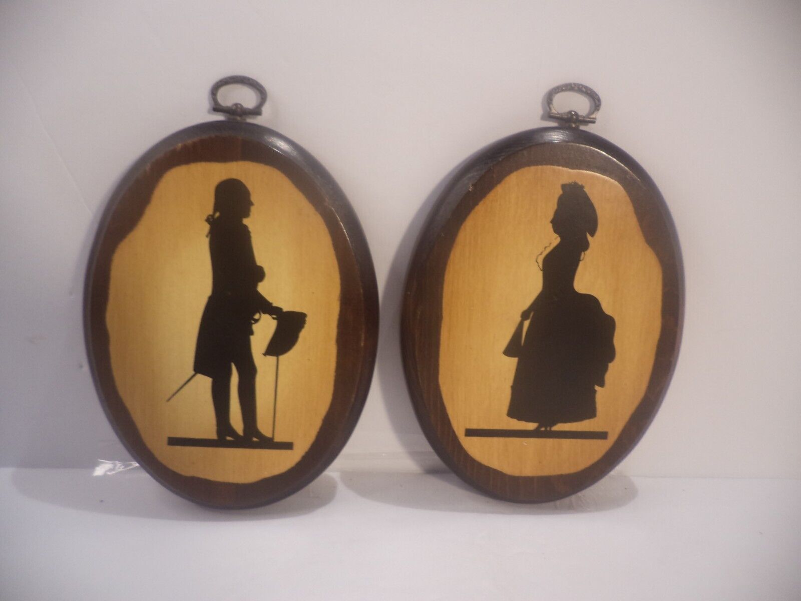 Vintage Pair of All  Wood Silhouettes of Colonial Couple 5x7\
