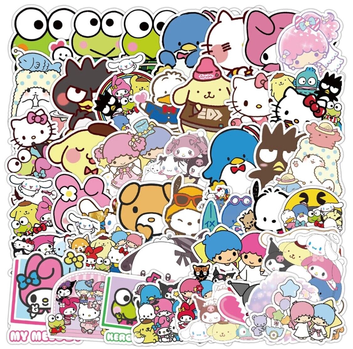 Sanrio Stickers- Hello Kitty Melody Kuromi Pochacco 50 Pcs, Die Cut - US SELLER