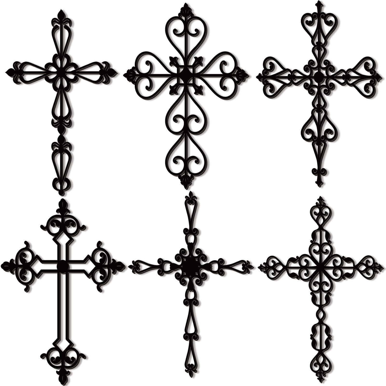 6 Pcs Wooden Wall Hanging Cross Religious Antique Cross Wall Decor Hand Carve