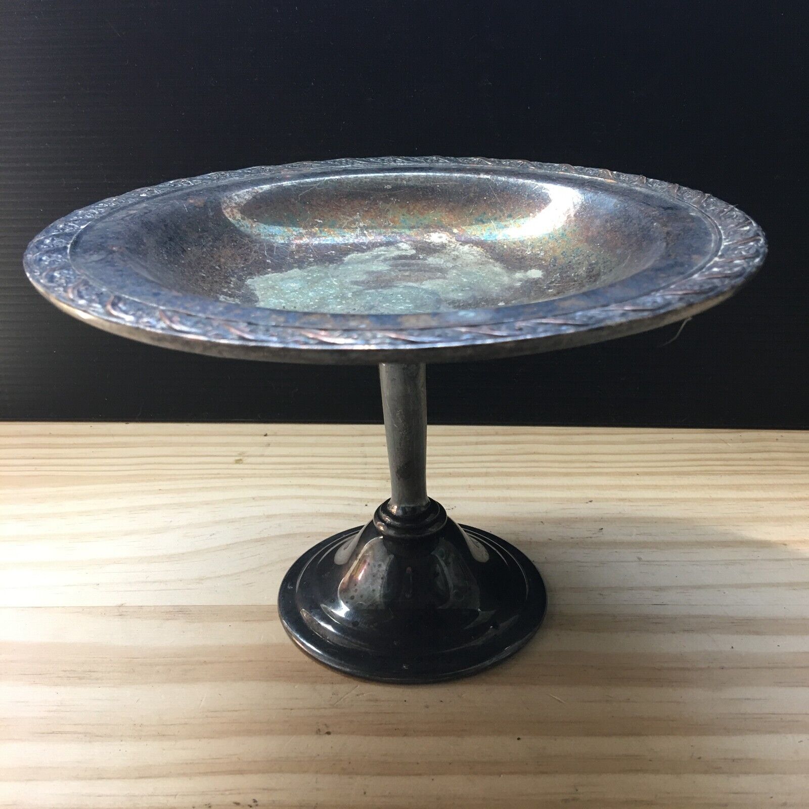 Vintage 1920s Silver plated on Copper High Pedestal Candy Dish Round 7.5\