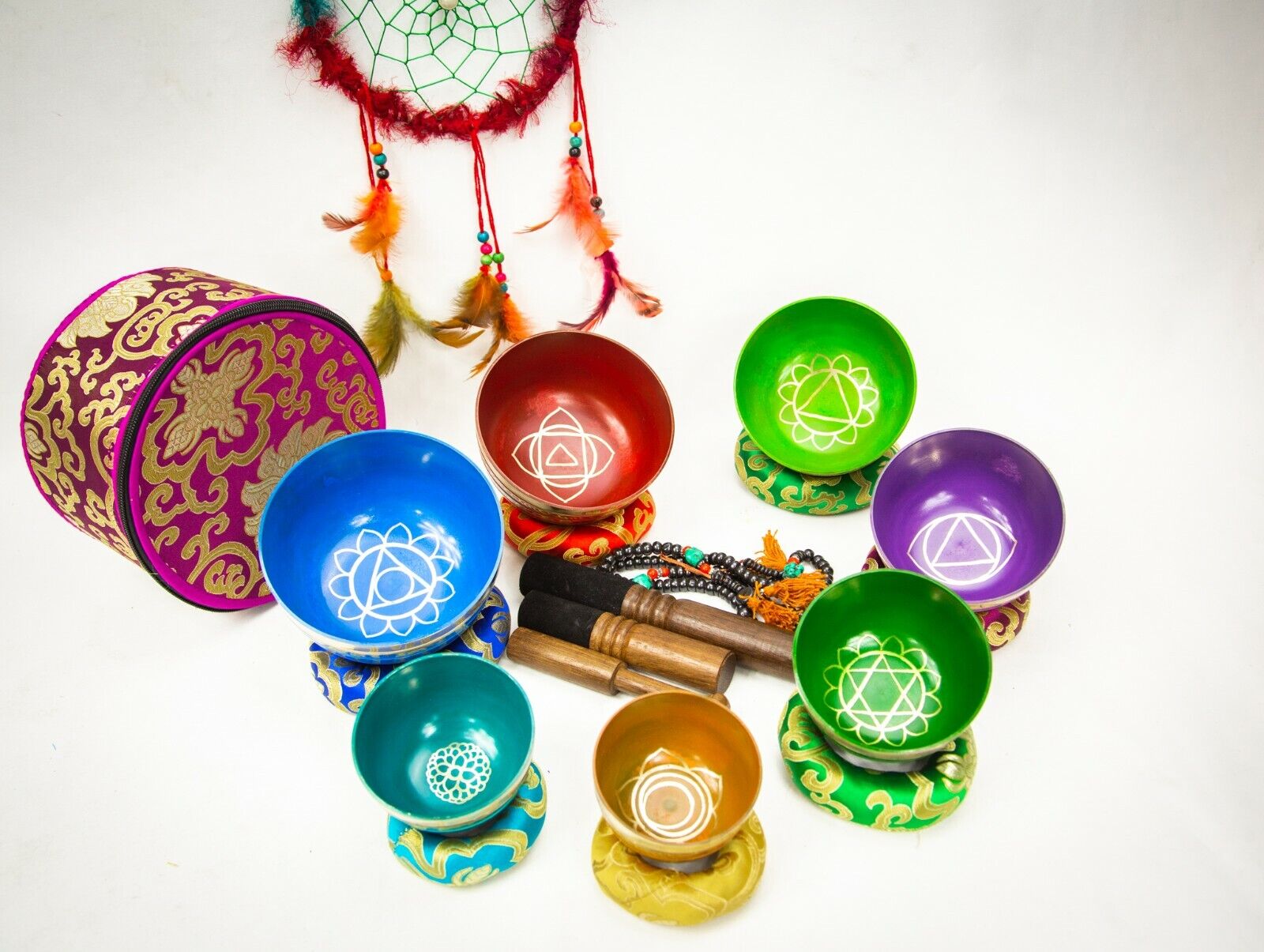  7 chakras set Tibetan Handmade 7 pieces singing bowl sound heal yoga meditation