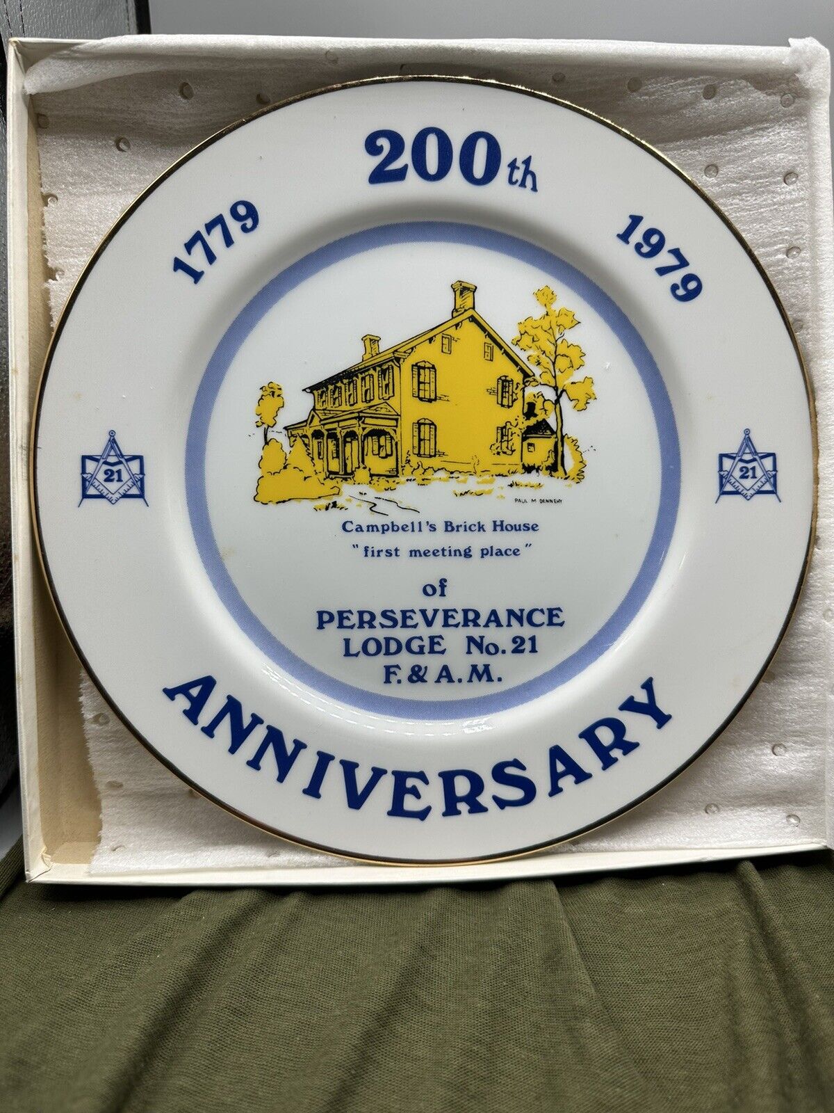 Perseverance Lodge 200 Yr Anniv Plate  10 inch White  Souvenir Plate Ceramic