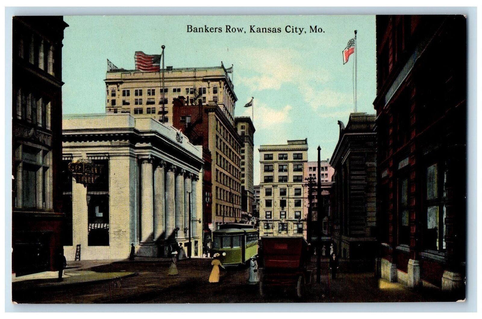 Kansas City Missouri MO Postcard Bankers Row Buildings Exterior c1910s Vintage