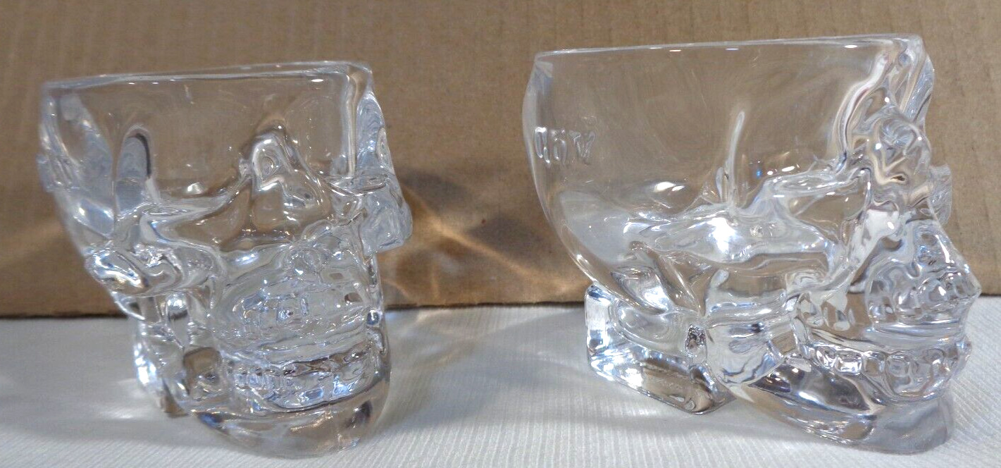 2 Crystal Clear Skull Shaped Shot Glasses 1.5oz