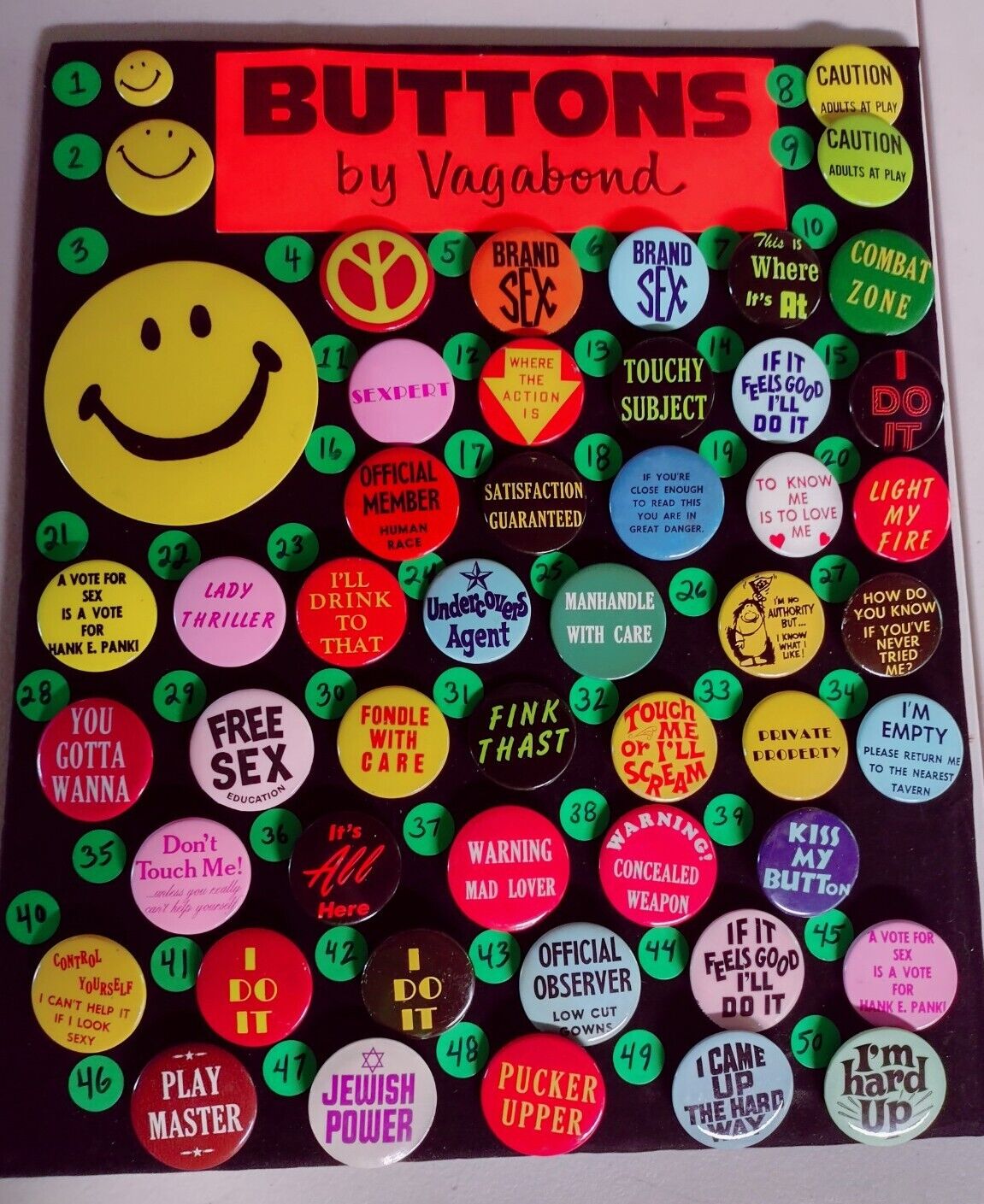 Vintage Original Vagabond NOS Counter Culture Pinback Collection Lot of 50 Pins