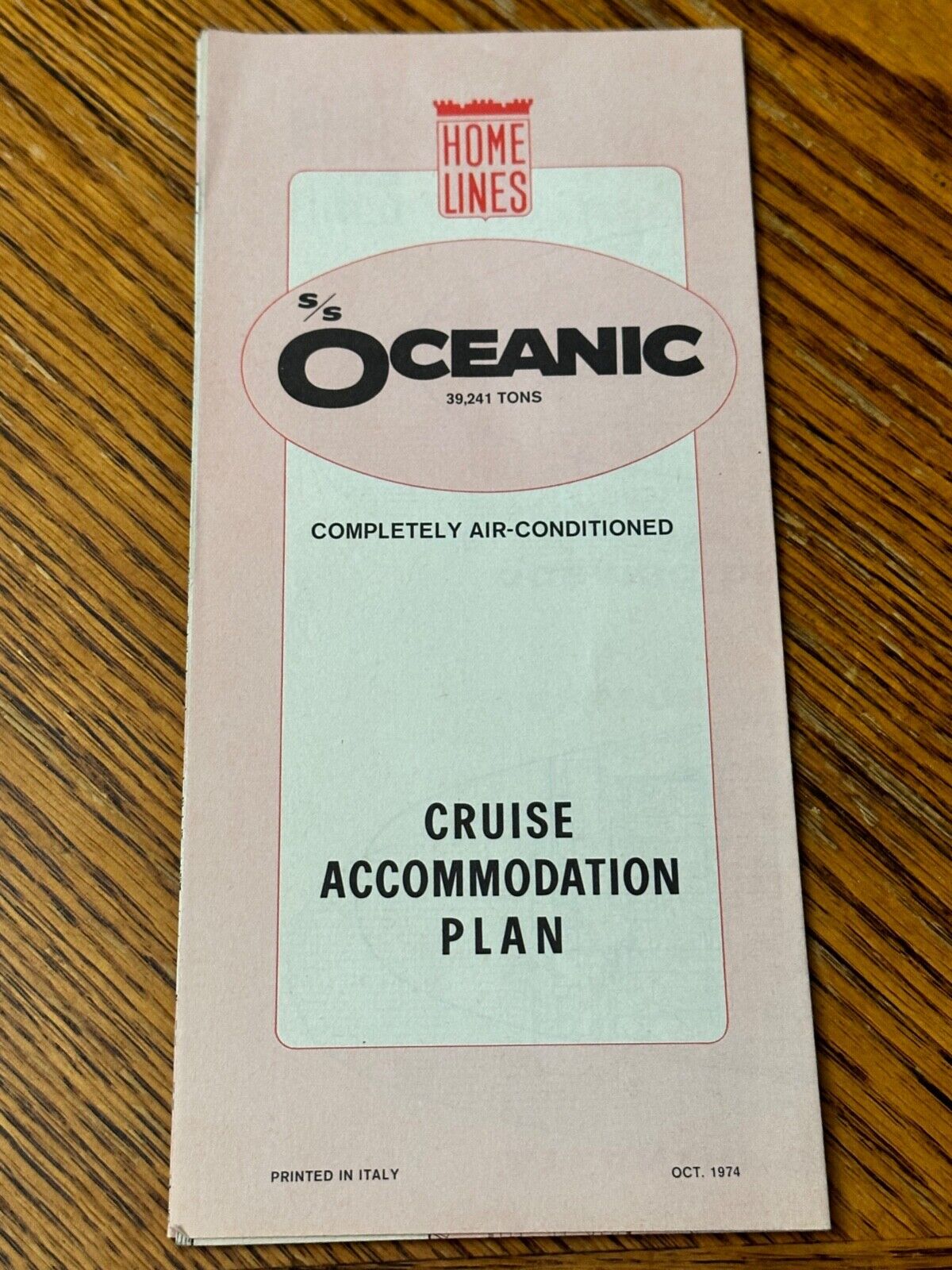 Home Lines SS Oceanic Cruise Accommodation Plan Ship Layout Map 1974 VTG
