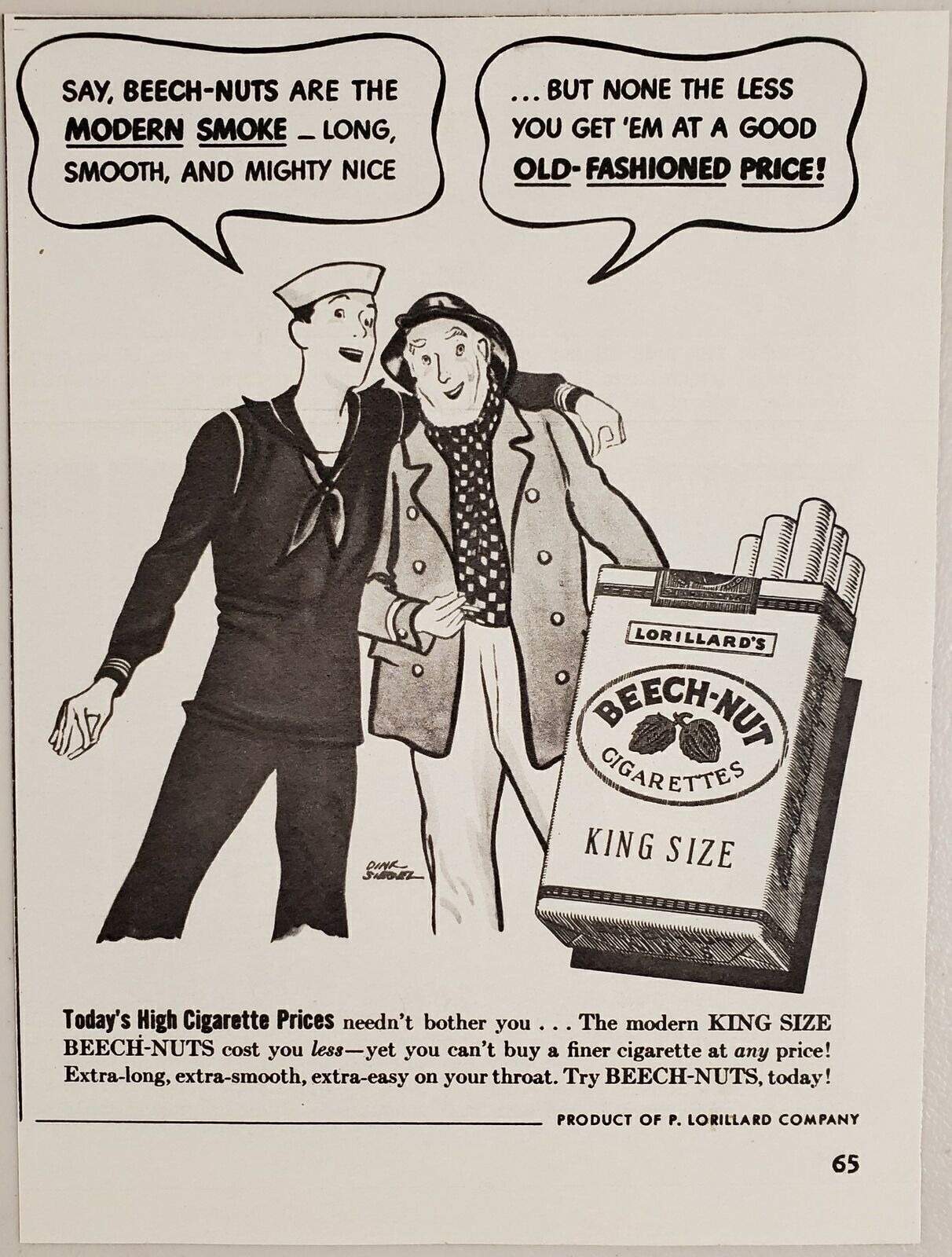 1942 Print Ad Beech-Nut Cigarettes Sailor & Fisherman Cartoon
