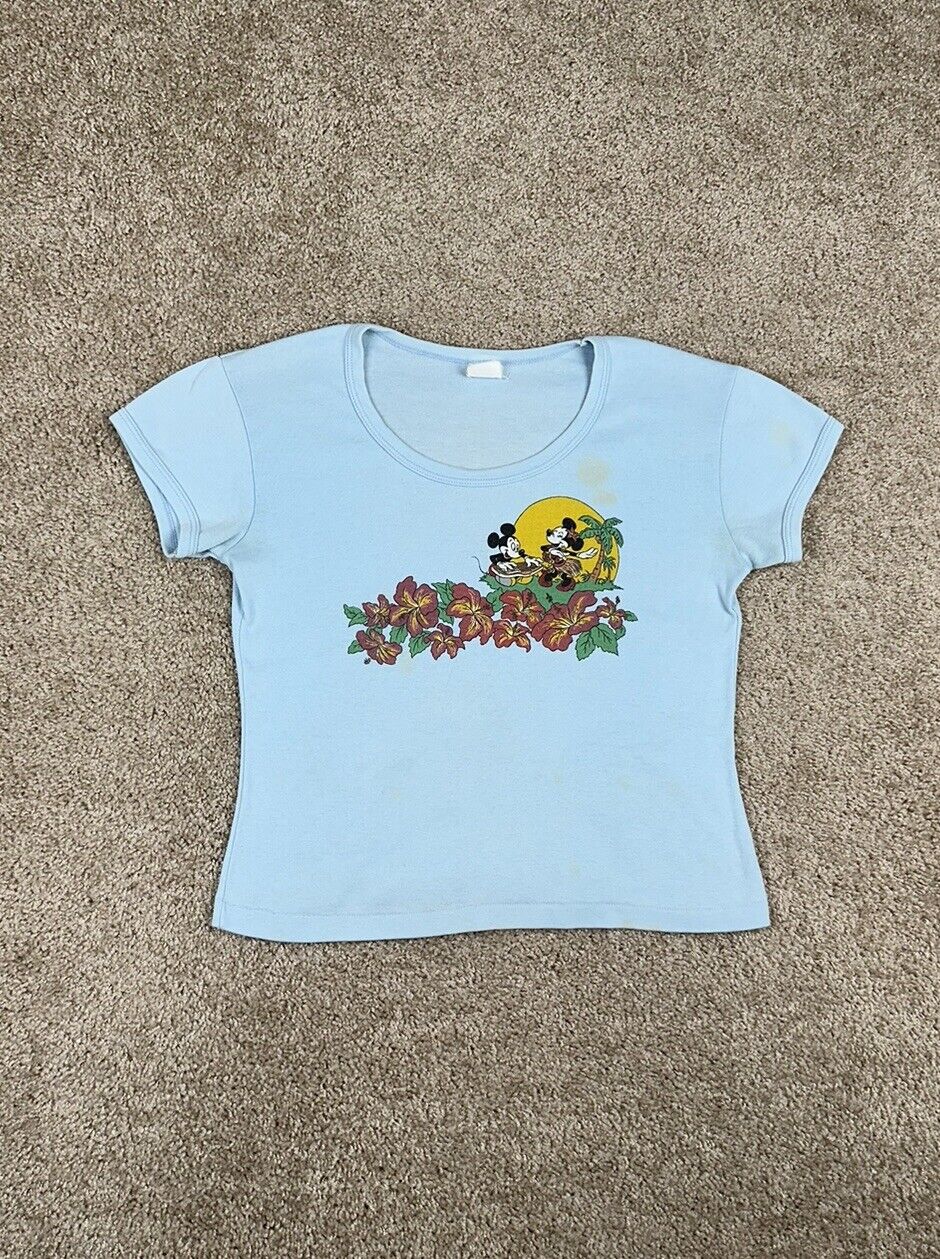 Vintage 70s 80s Disney World Mickey & Minnie Women’s Beach T-Shirt Size Small