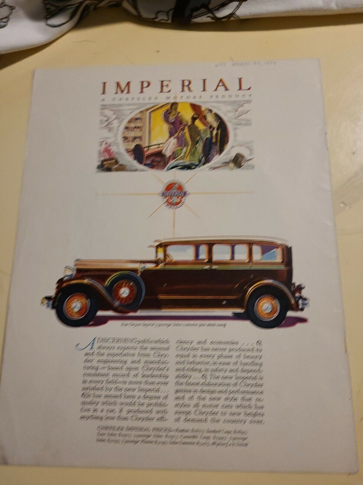 1929 CHRYSLER IMPERIAL 7 SADEN ANTIQUE CAR AD VTG CLIPPING AUTO SIGN ART PHOTO